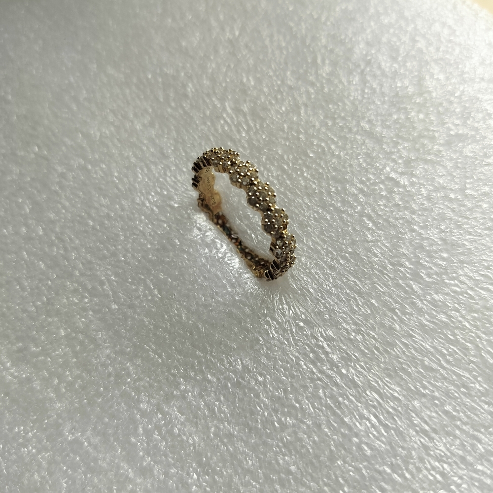 Suzy Levian 925 Golden Sterling Silver Cubic Zirconia Floral Ring